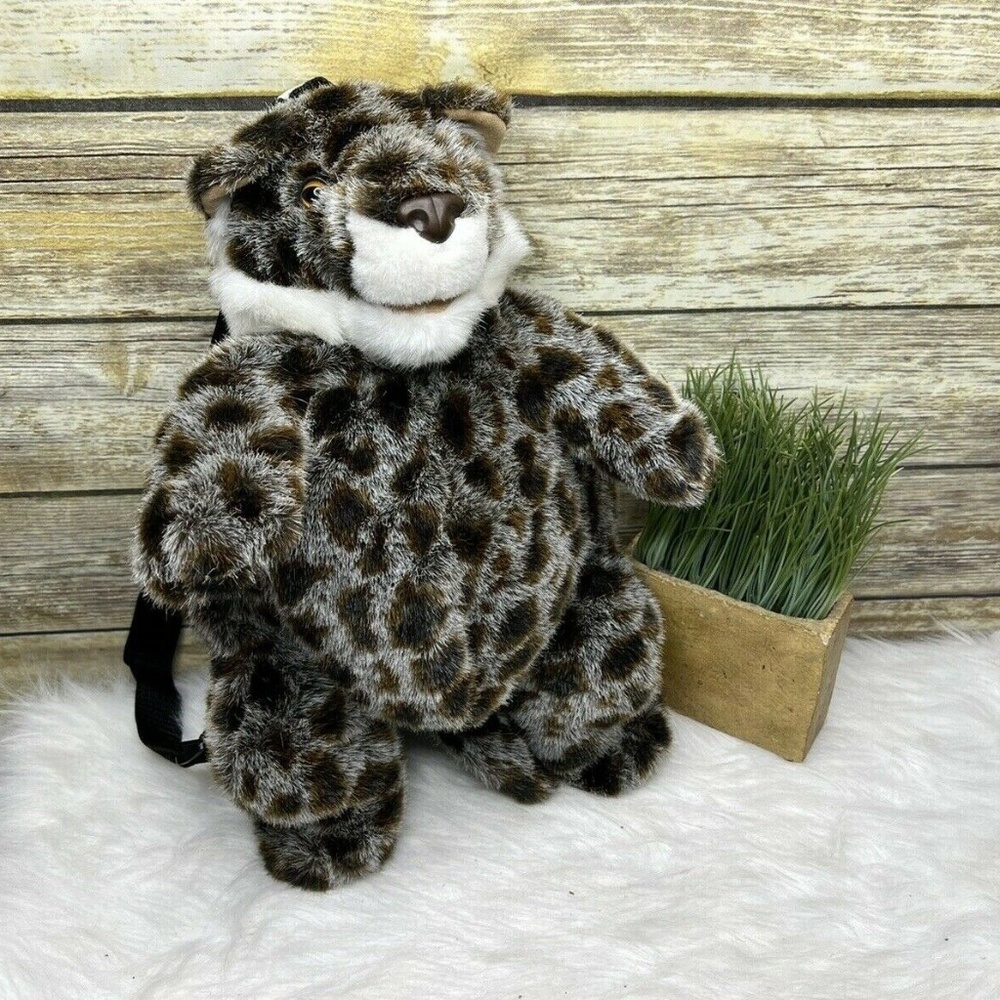 Mango Teddy Bear Co Snow Leopard Plush Cat Backpack 16" RARE - Picture 1 of 12